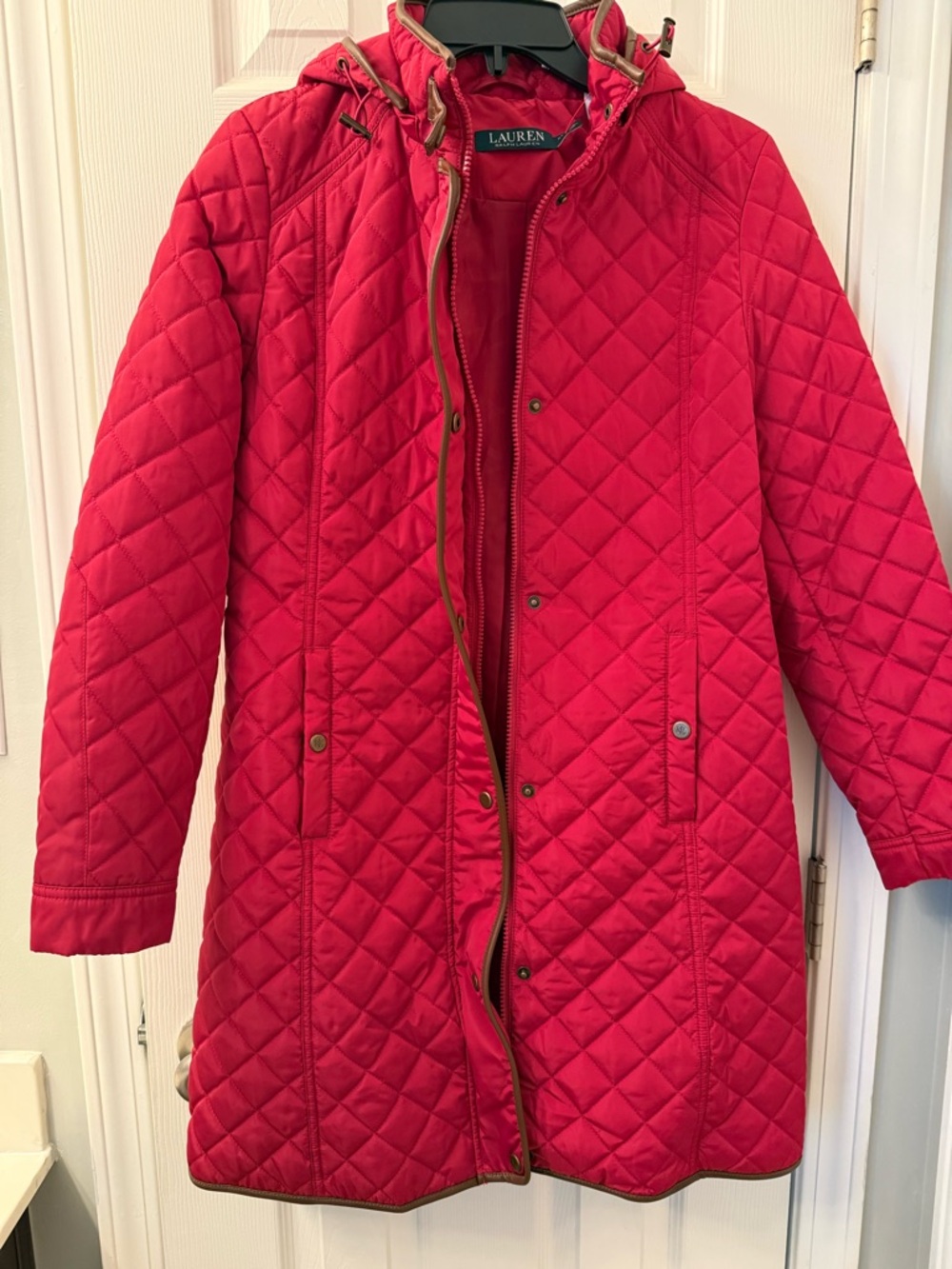 Lauren Ralph Lauren Quilted Hooded Puffer Coat in Red